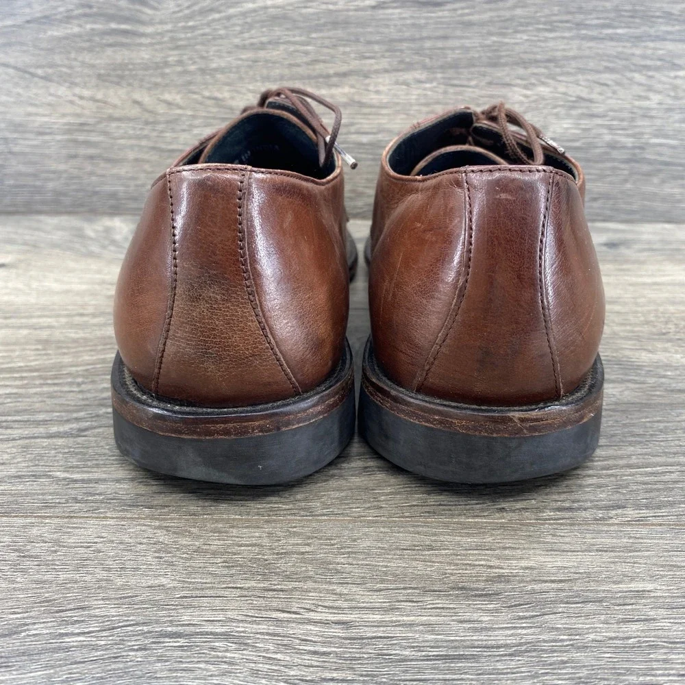 Johnston & Murphy Dress Shoes Mens 10 Brown Leather Bicycle Toe Derby D 28712